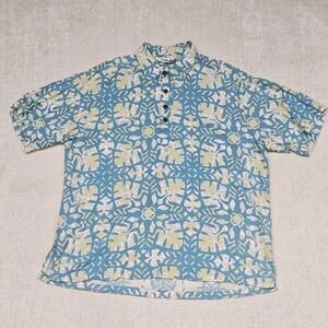 Manuhealii XL Monstera Print Blue/Green Men's Hawaiian Shirt 100% Rayon